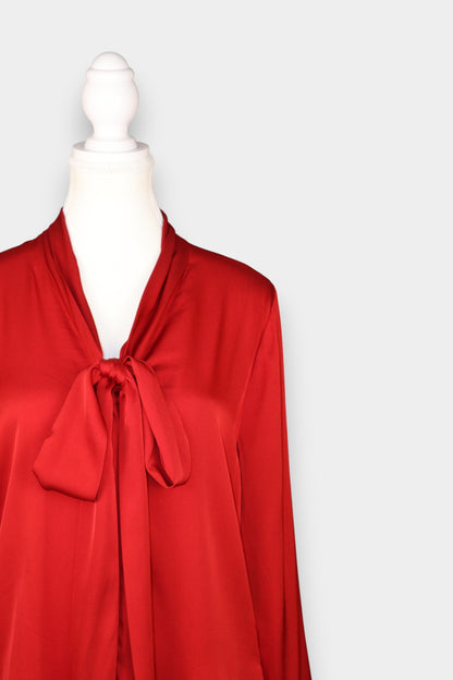 Mulberry Silk Satin Tie-Neck Blouse