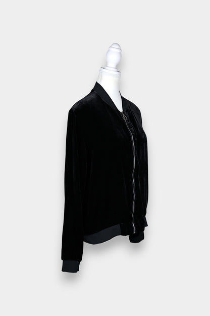 Mulberry Silk Velvet Zip-Up Bomber Jacket
