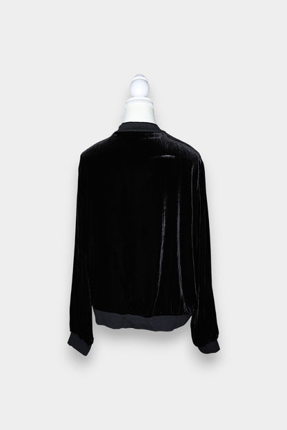 Mulberry Silk Velvet Zip-Up Bomber Jacket