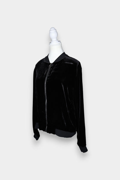 Mulberry Silk Velvet Zip-Up Bomber Jacket