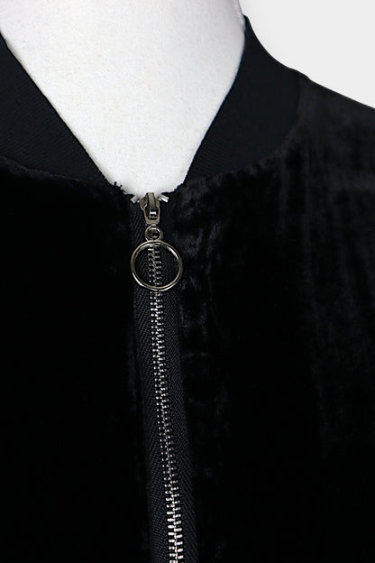 Mulberry Silk Velvet Zip-Up Bomber Jacket