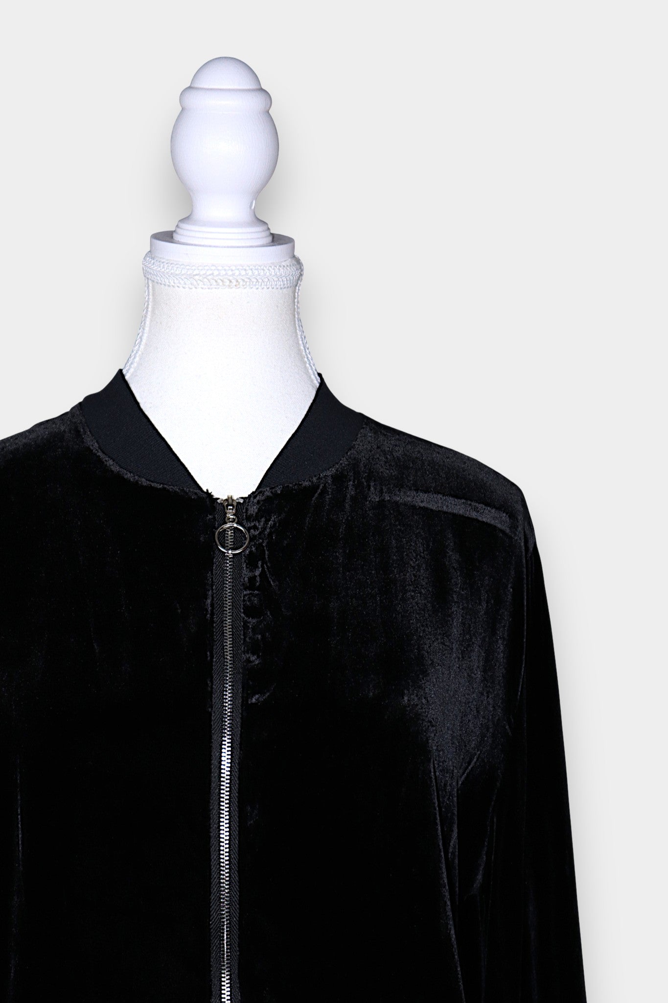 Mulberry Silk Velvet Zip-Up Bomber Jacket