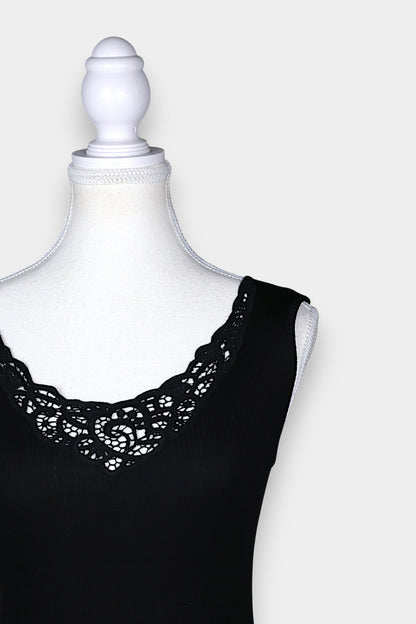 Mulberry Silk & Cotton Blend Ribbed Tank Top with Lace