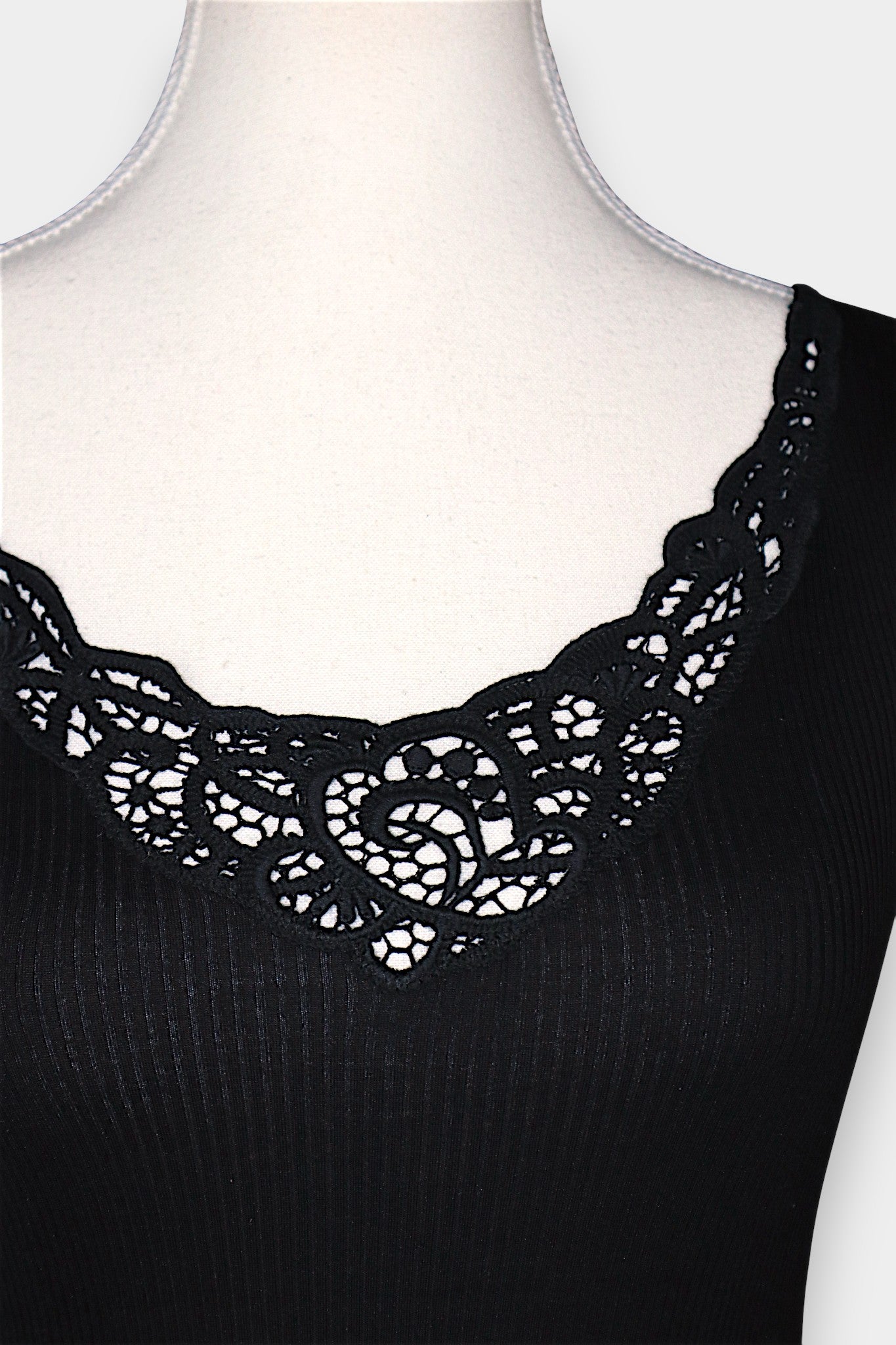 Mulberry Silk & Cotton Blend Ribbed Tank Top with Lace