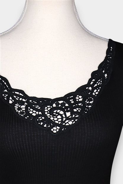 Mulberry Silk & Cotton Blend Ribbed Tank Top with Lace