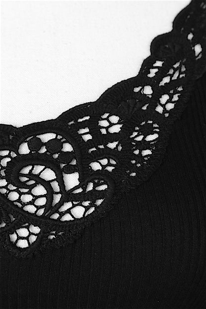 Mulberry Silk & Cotton Blend Ribbed Tank Top with Lace