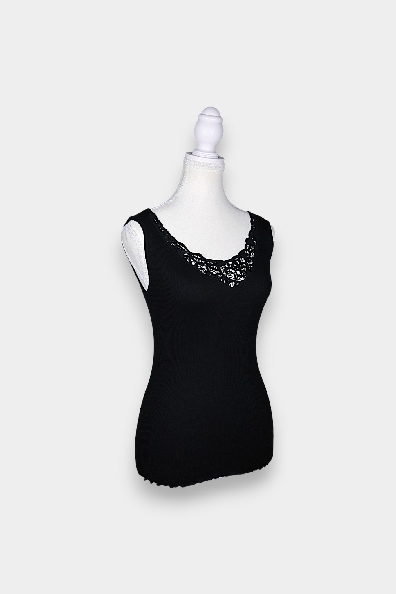 Mulberry Silk & Cotton Blend Ribbed Tank Top with Lace