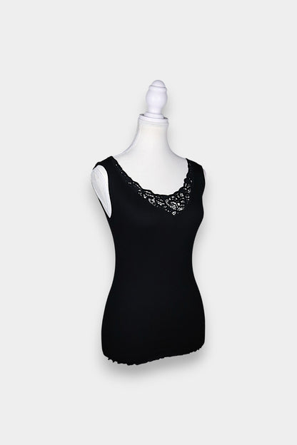 Mulberry Silk & Cotton Blend Ribbed Tank Top with Lace