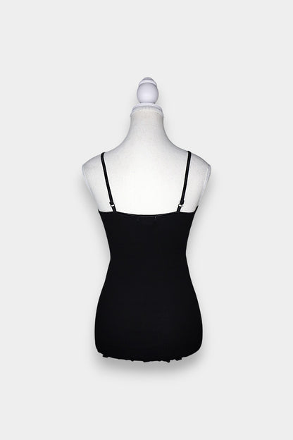 Mulberry Silk & Cotton Blend Ribbed Camisole with Lace