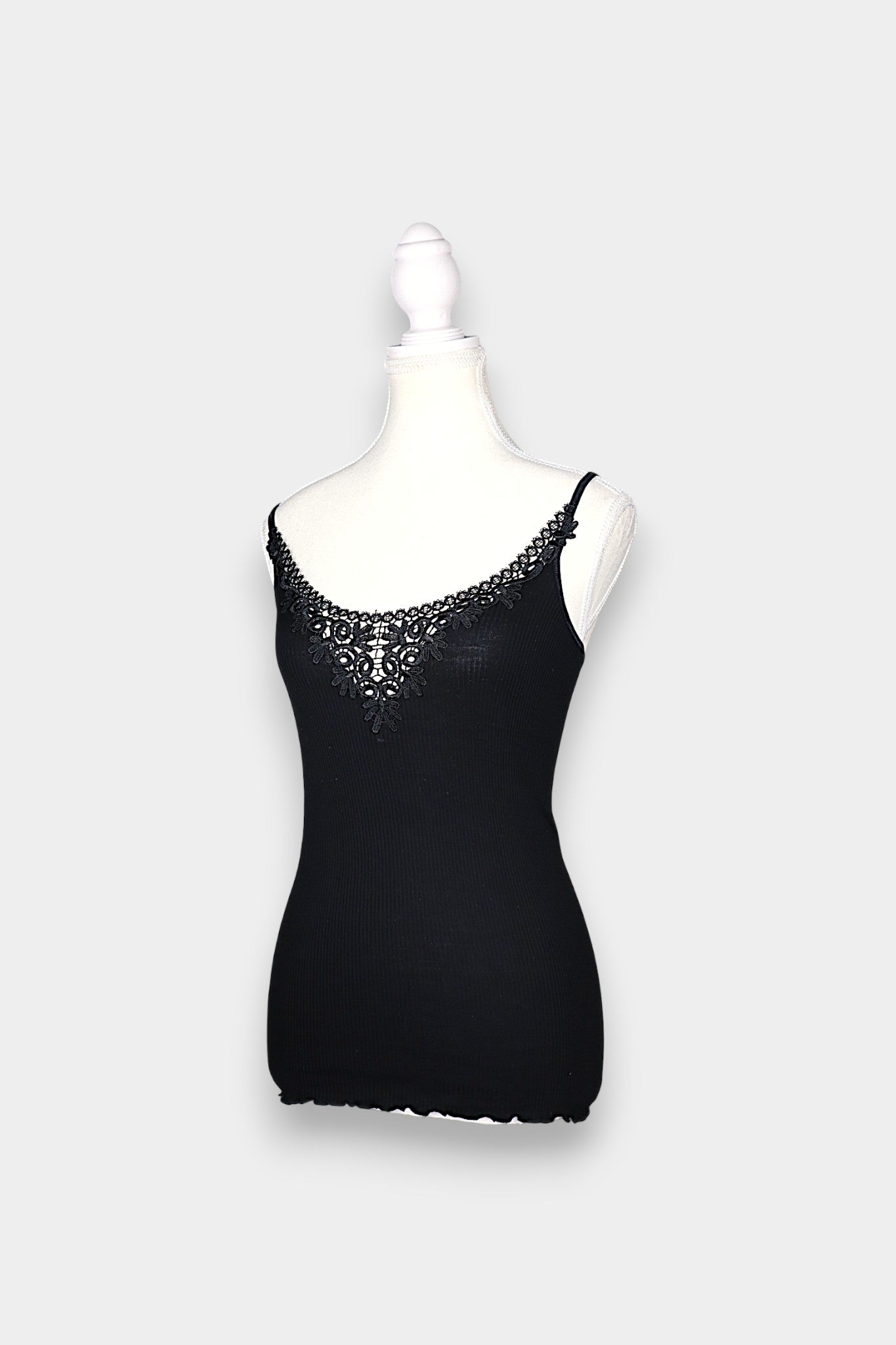 Mulberry Silk & Cotton Blend Ribbed Camisole with Lace