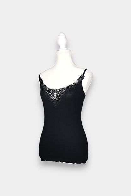 Mulberry Silk & Cotton Blend Ribbed Camisole with Lace