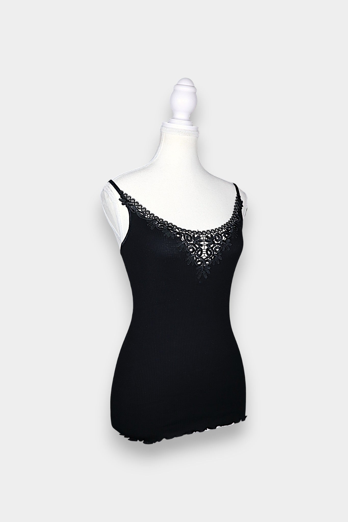 Mulberry Silk & Cotton Blend Ribbed Camisole with Lace