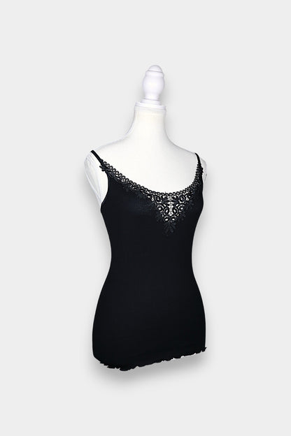 Mulberry Silk & Cotton Blend Ribbed Camisole with Lace