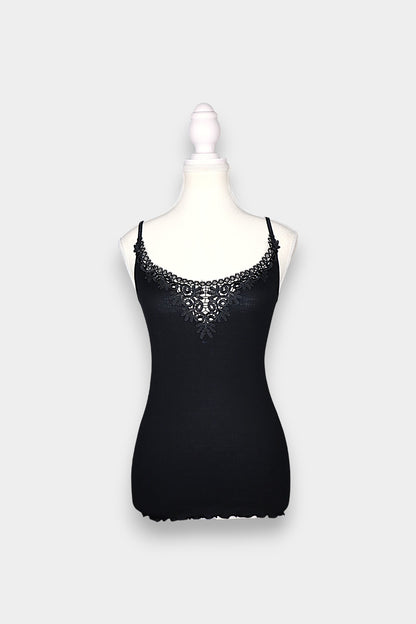 Mulberry Silk & Cotton Blend Ribbed Camisole with Lace