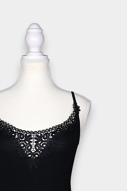 Mulberry Silk & Cotton Blend Ribbed Camisole with Lace