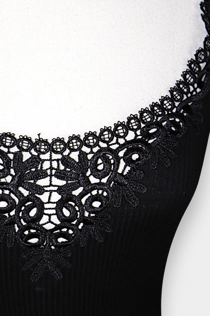 Mulberry Silk & Cotton Blend Ribbed Camisole with Lace