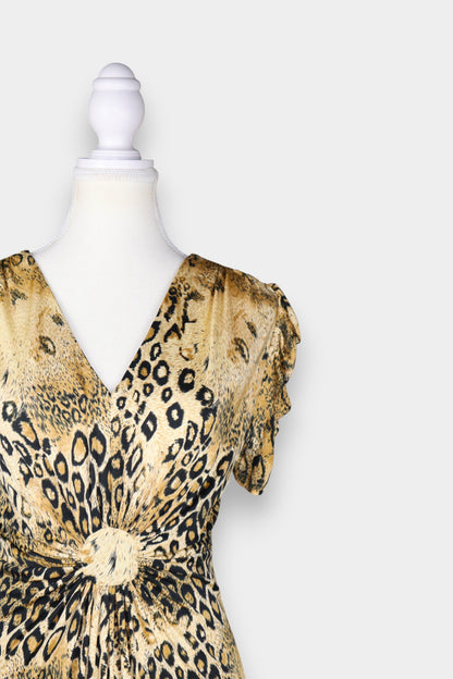 Mulberry Silk Leopard Print V-Neck Dress