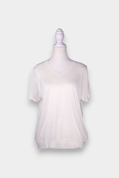 Mulberry Silk Knit V-Neck Short Sleeve Blouse