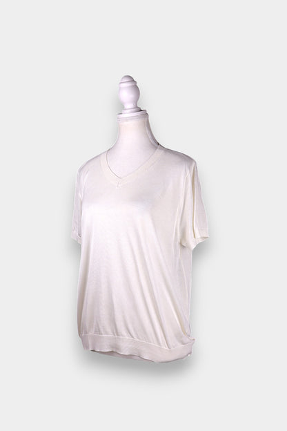 Mulberry Silk Knit V-Neck Short Sleeve Blouse