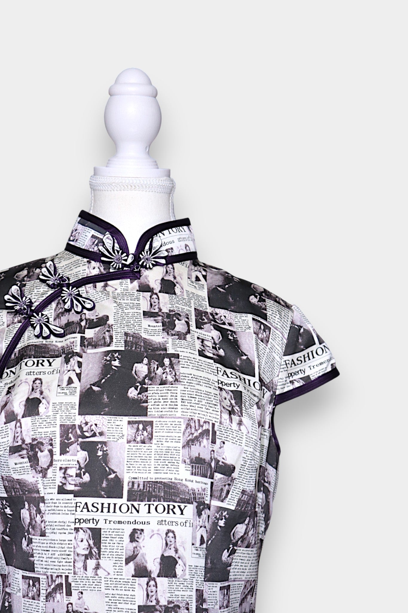 Mulberry Silk Newspaper Print Cheongsam