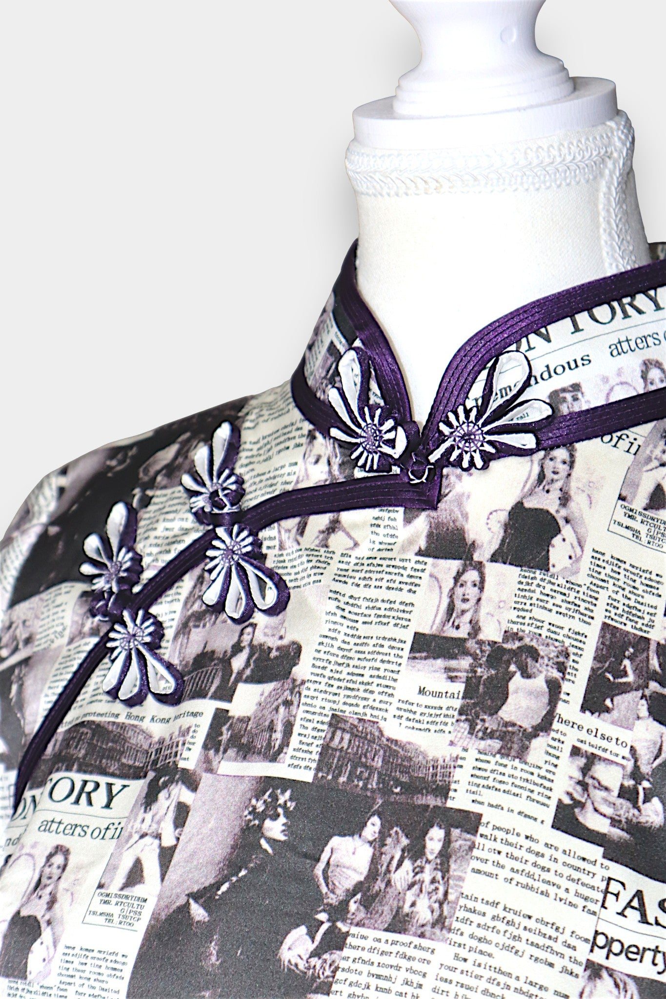 Mulberry Silk Newspaper Print Cheongsam