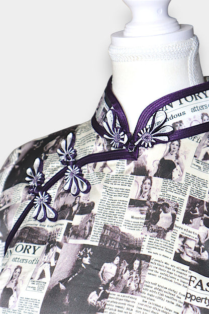 Mulberry Silk Newspaper Print Cheongsam