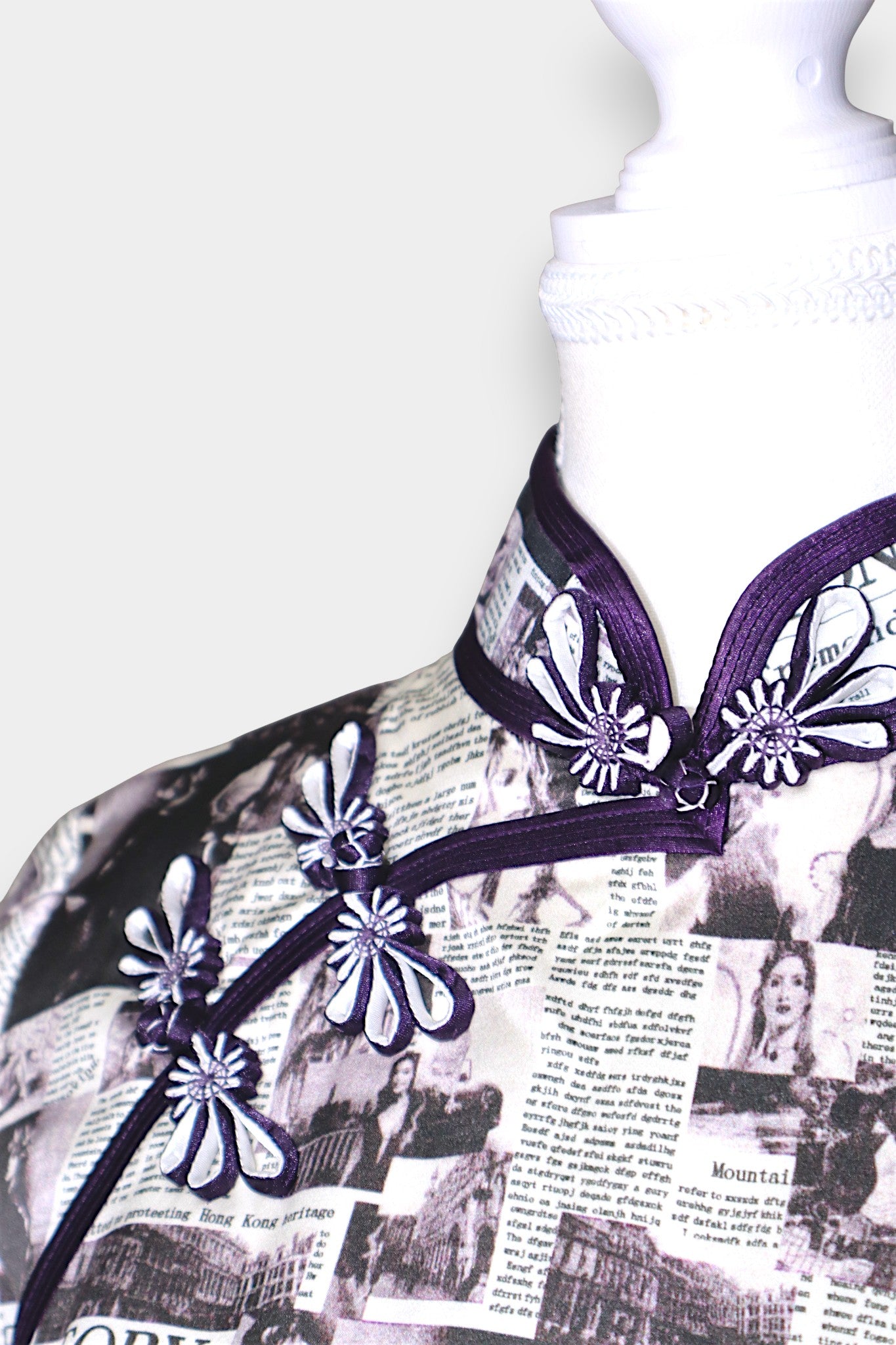 Mulberry Silk Newspaper Print Cheongsam