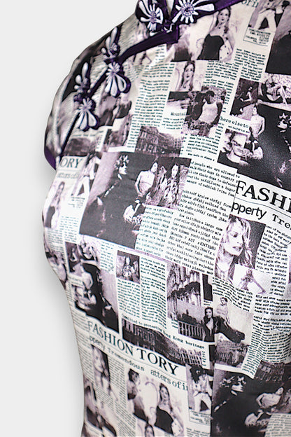 Mulberry Silk Newspaper Print Cheongsam