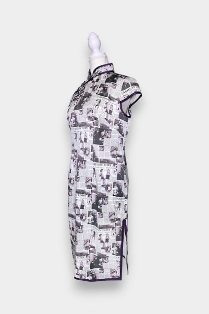 Mulberry Silk Newspaper Print Cheongsam
