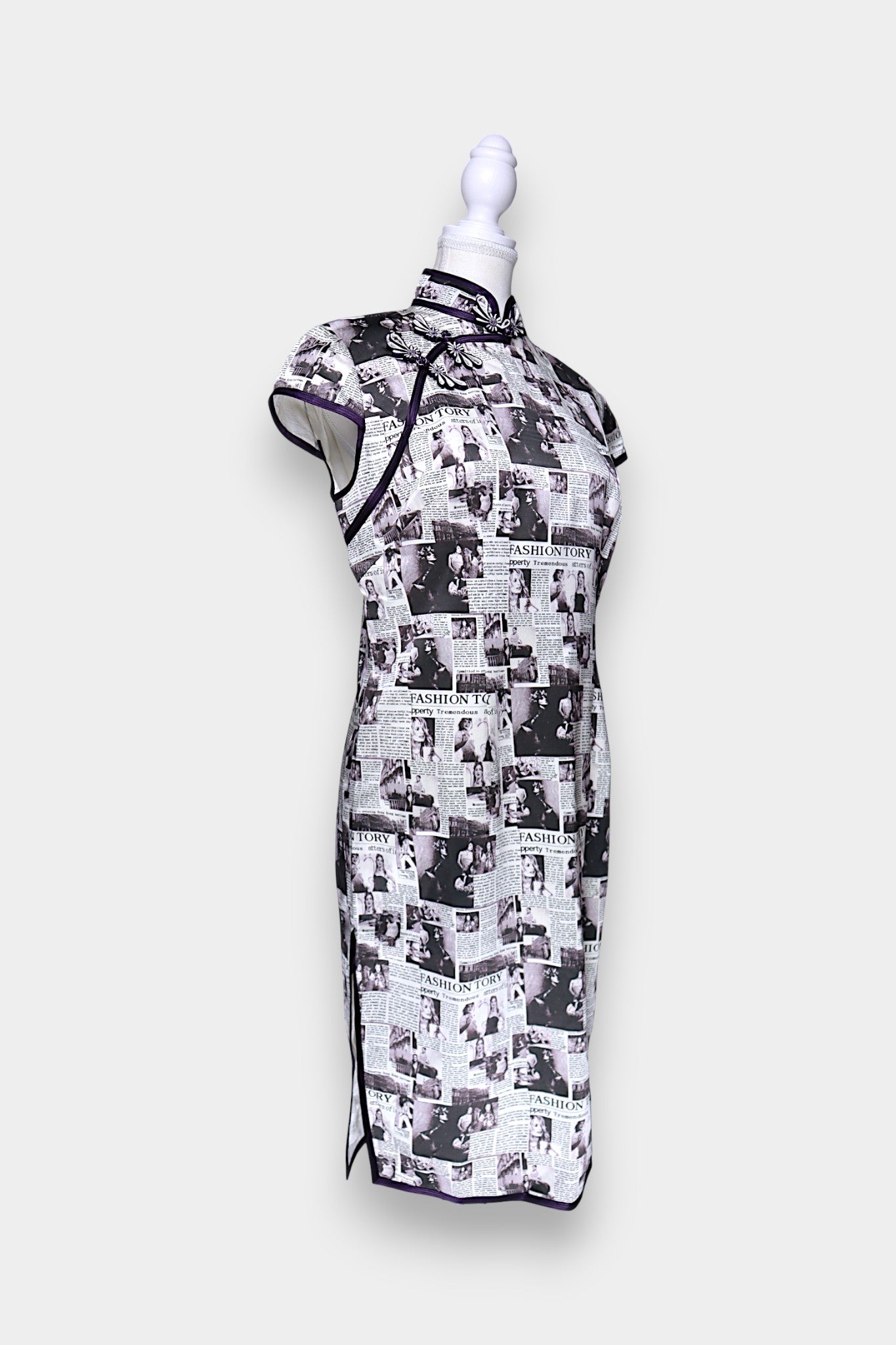 Mulberry Silk Newspaper Print Cheongsam