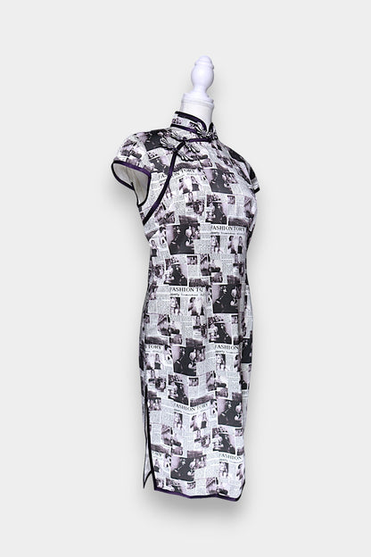 Mulberry Silk Newspaper Print Cheongsam