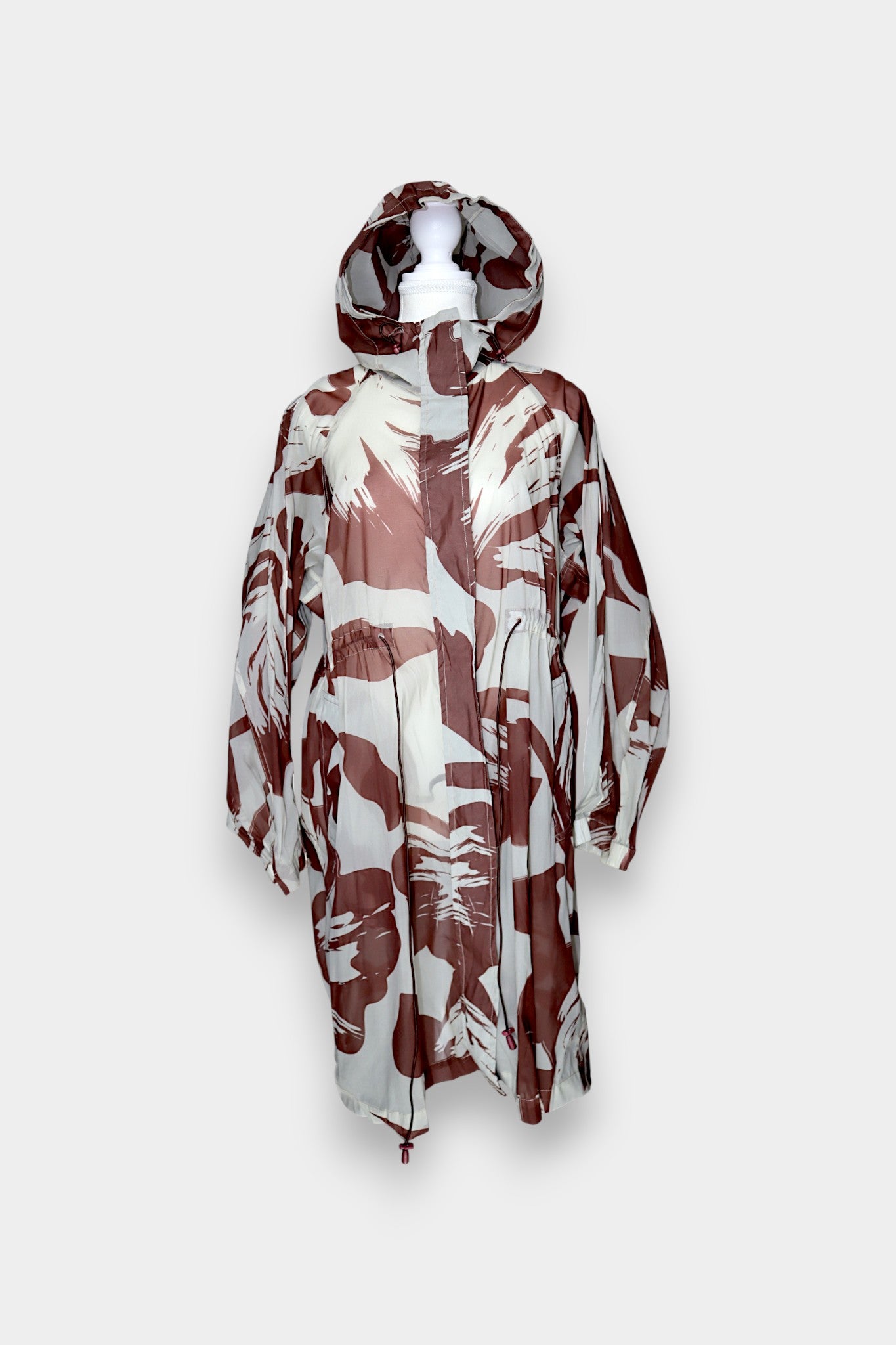 Mulberry Silk Abstract Hooded Trench Jacket
