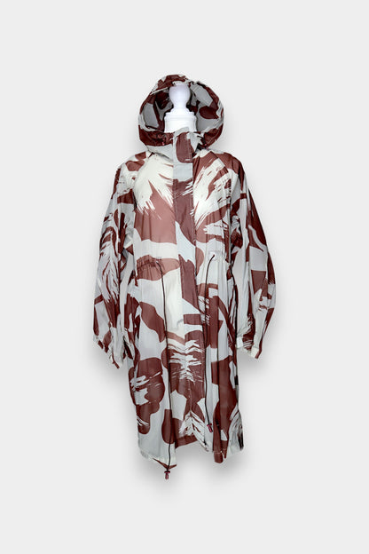 Mulberry Silk Abstract Hooded Trench Jacket