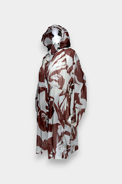 Mulberry Silk Abstract Hooded Trench Jacket