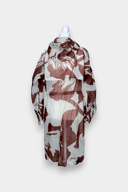Mulberry Silk Abstract Hooded Trench Jacket