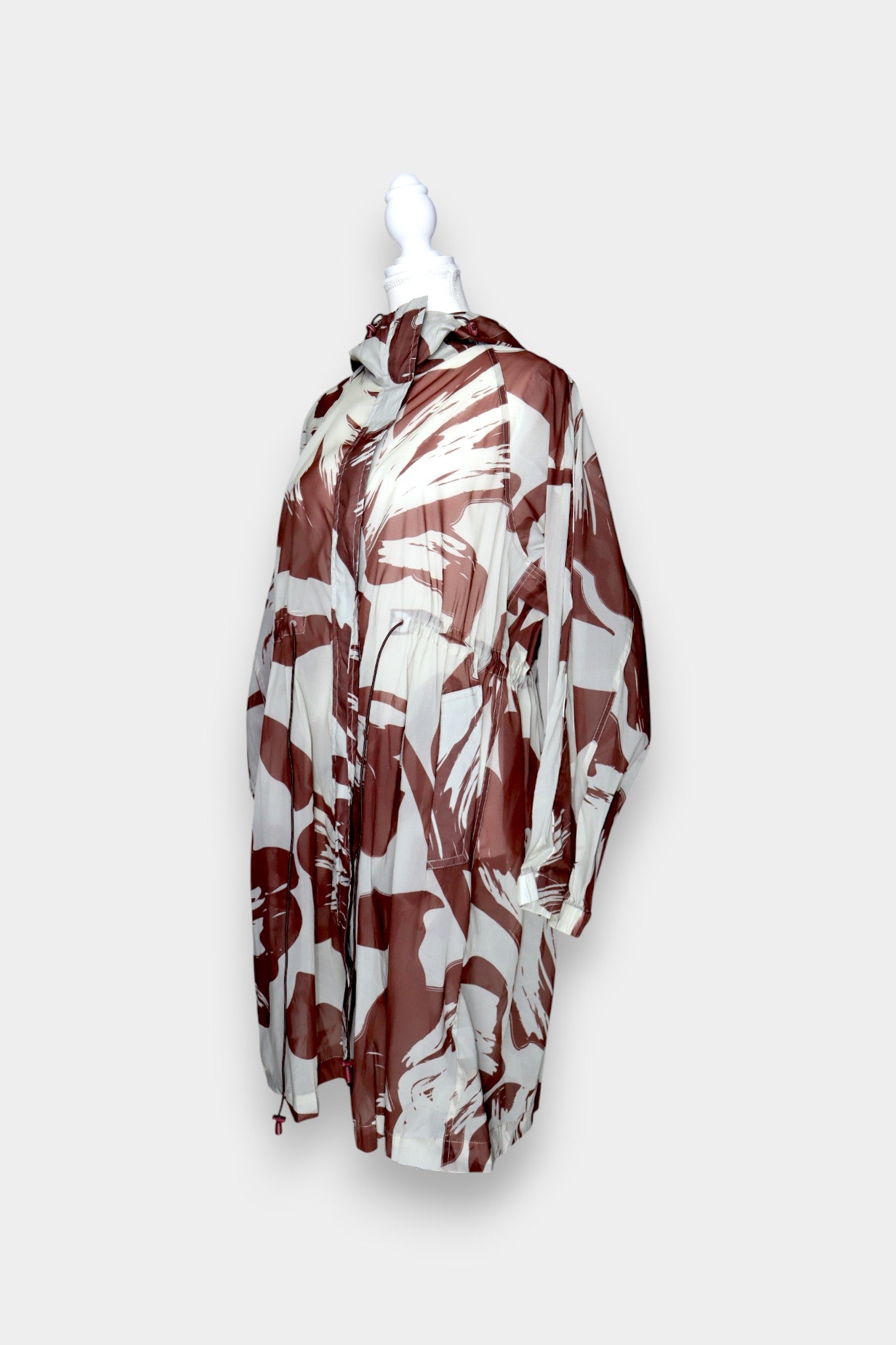 Mulberry Silk Abstract Hooded Trench Jacket