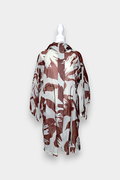 Mulberry Silk Abstract Hooded Trench Jacket