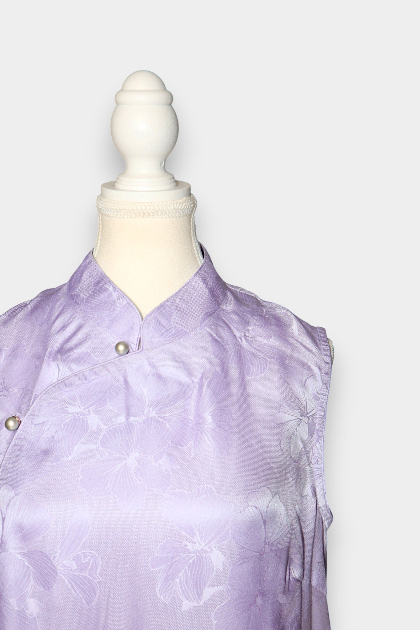 Gambiered Guangdong Gauze Silk Floral-Patterned Leno Sleeveless Dress