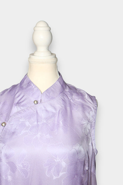 Gambiered Guangdong Gauze Silk Floral-Patterned Leno Sleeveless Dress