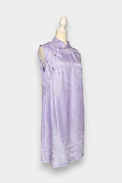 Gambiered Guangdong Gauze Silk Floral-Patterned Leno Sleeveless Dress