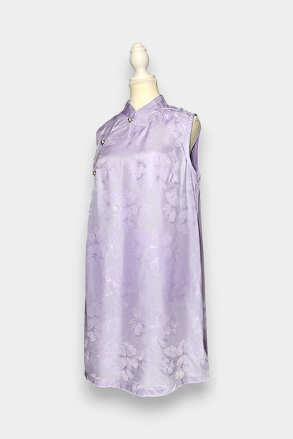 Gambiered Guangdong Gauze Silk Floral-Patterned Leno Sleeveless Dress