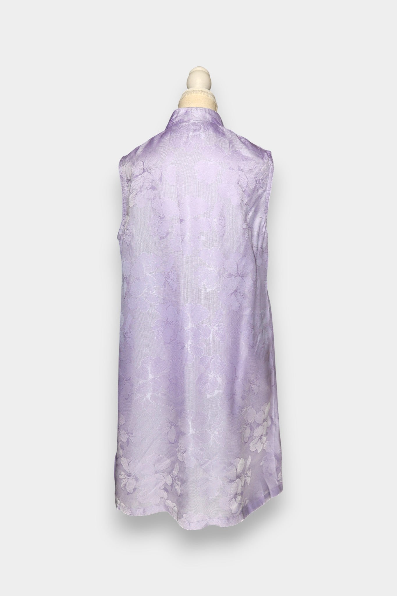 Gambiered Guangdong Gauze Silk Floral-Patterned Leno Sleeveless Dress