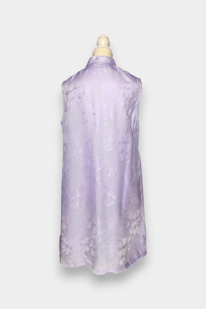Gambiered Guangdong Gauze Silk Floral-Patterned Leno Sleeveless Dress