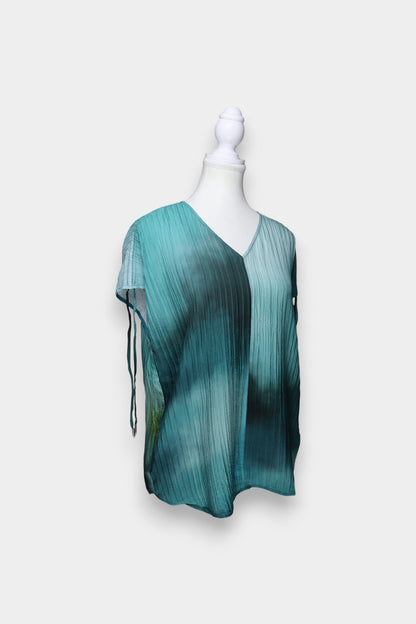 Mulberry Silk Plissé V-Neck Blouse