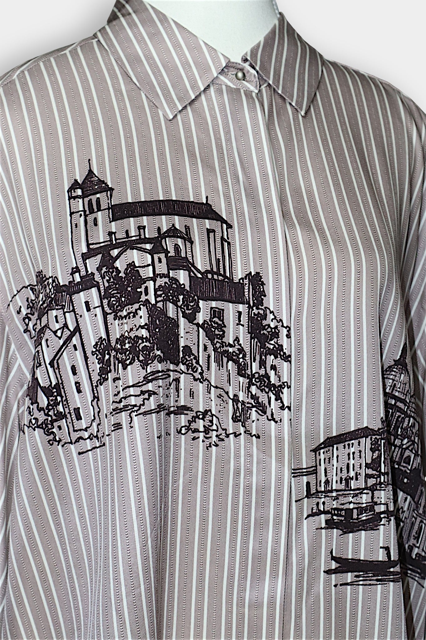 Mulberry Silk Graphic Stripe Oversized Shirt