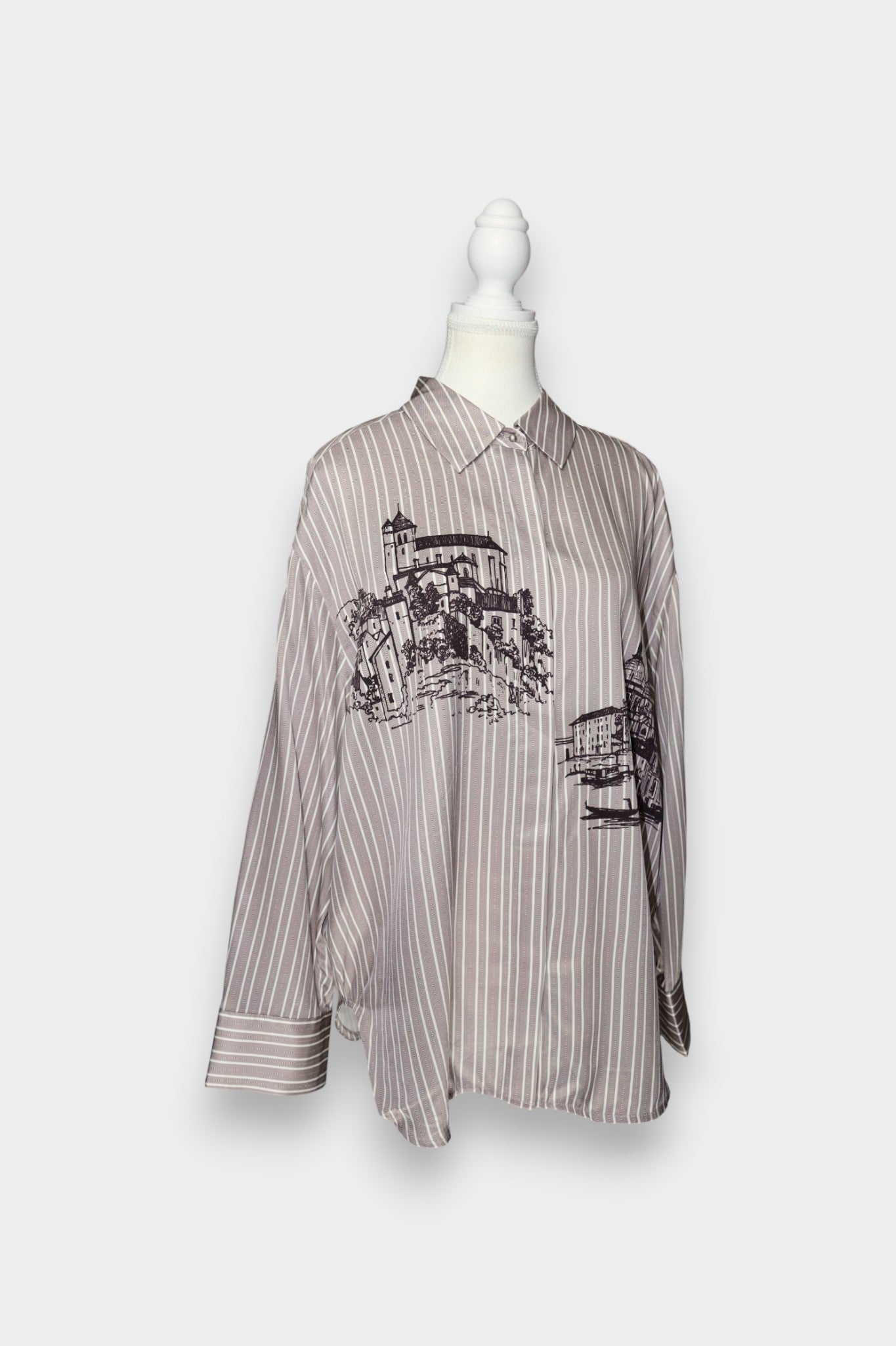 Mulberry Silk Graphic Stripe Oversized Shirt