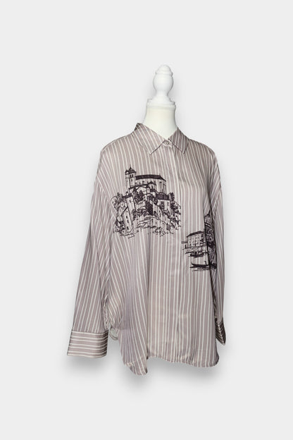 Mulberry Silk Graphic Stripe Oversized Shirt