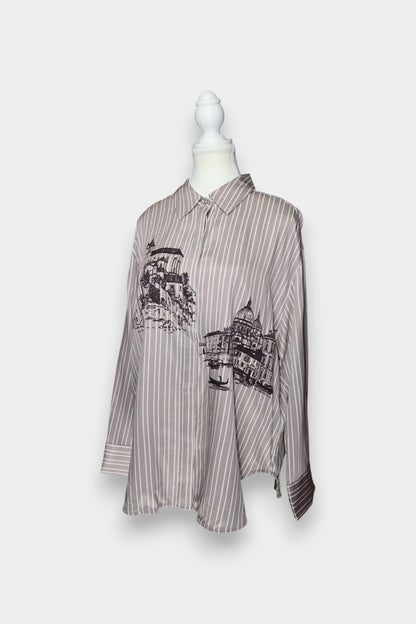 Mulberry Silk Graphic Stripe Oversized Shirt