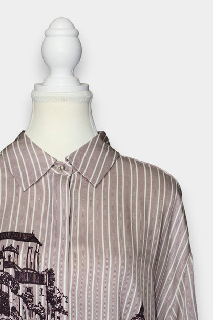 Mulberry Silk Graphic Stripe Oversized Shirt