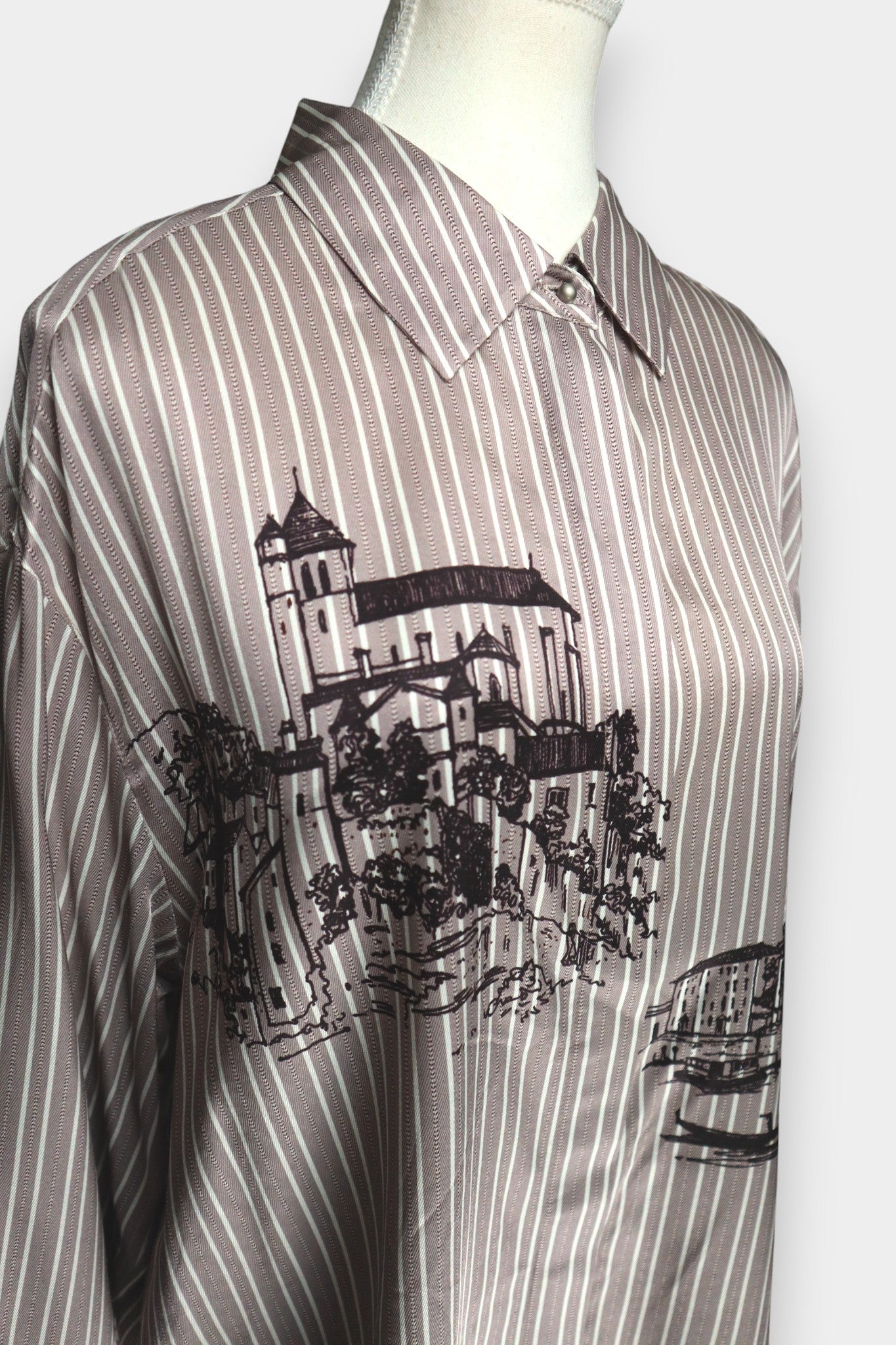 Mulberry Silk Graphic Stripe Oversized Shirt